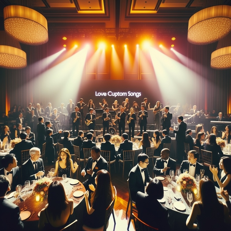 Elegant corporate event with live band performing custom music